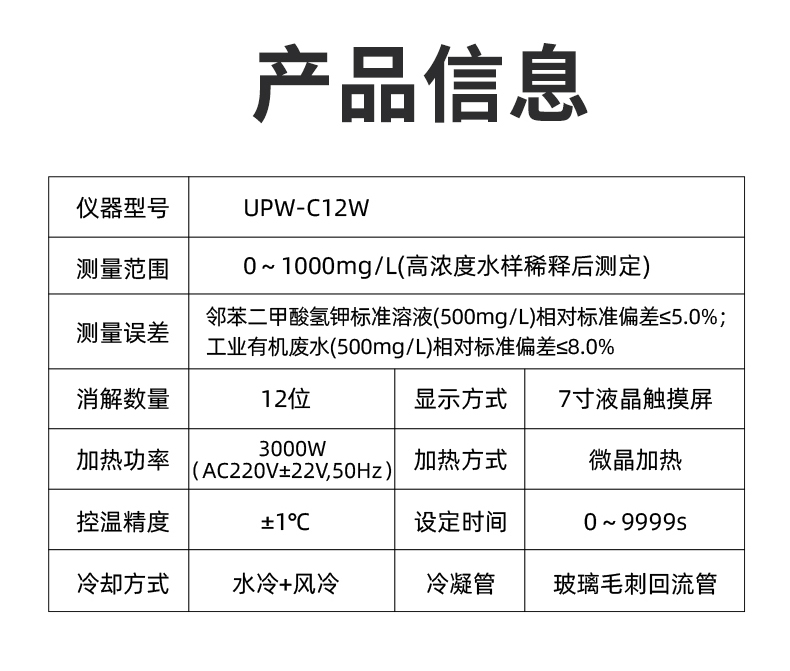 COD国标回流消解器UPW-C12W（微晶一体加热型） 细节图 10